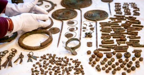 The spectacular array of treasures uncovered in Polish peat bog are believed to have been sacrifices by the Bronze Age Lusatian culture. Source: Tytus Zmijewski