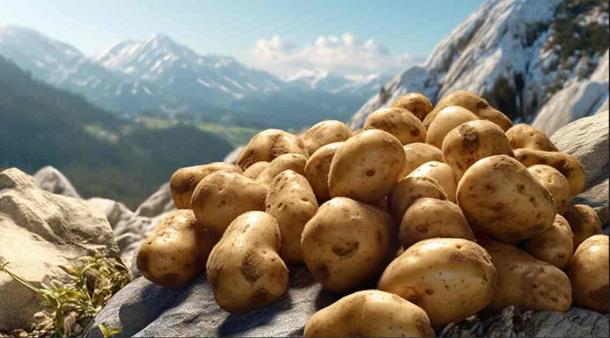 Artistic recreation of real potatoes just harvested between Andes mountains and a sunny day. Source: Manuel Mata/Adobe Stock