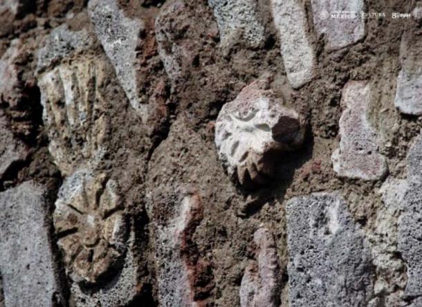 A war shield and a bird of prey’s head are two of the Pre-Hispanic symbols discovered in the Mexican tunnel. Source: Edith Camacho, INAH