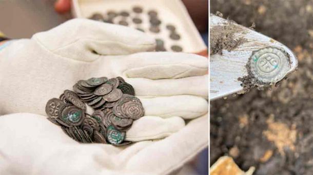 A handful of the medieval coin hoard found in Visingsö, Sweden Source: Jönköping County Museum