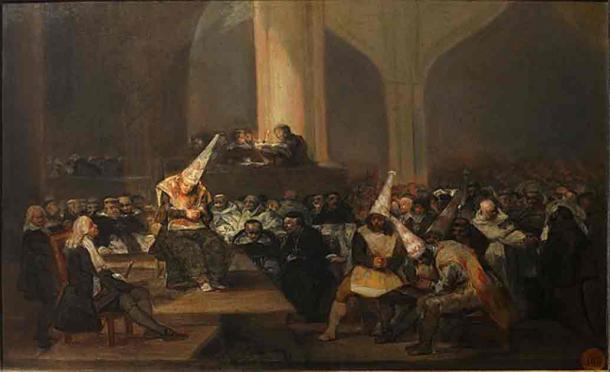 Painting by Francisco Goya depicting an auto de fé, an act of public penance carried out between the 15th and 19th centuries of condemned heretics and apostates imposed by the Inquisition, based on first-hand accounts. Source: Public Domain