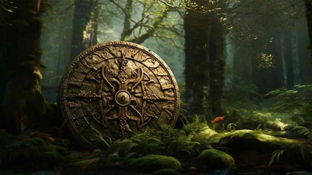 AI Representation of the legendary shield Svalinn in a forest. Source: Misha/Adobe Stock