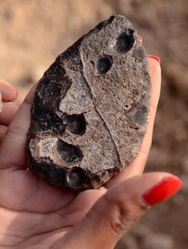 A flint blade dating to 6,000 years ago, found at dig site in Tel Aviv, Israel.