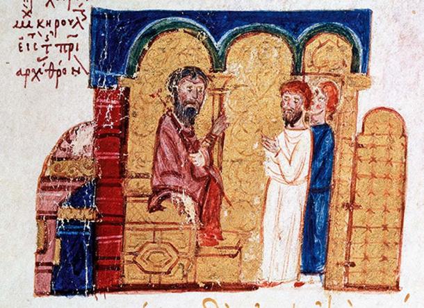 The formal beginning of the Great Schism is said to have taken place in 1054 AD, when Michael Cerularius, seen during his enthronement here, and Cardinal Humbert excommunicated each other.  (Public domain)
