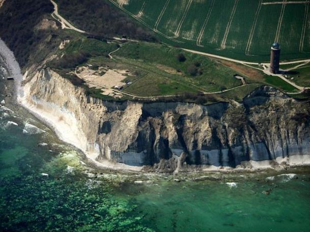 Aerial view of the remains of a fortress at Arkona. Slavonic ring fortress at Kap Arkona