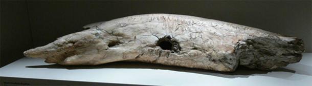 Fossil mammoth tusk used as an anvil and workbench found in Siberia, from the middle Paleolithic period (Wolfgang Sauber / CC BY-SA 3.0)