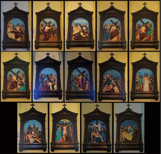 Representación artística de las Catorce Estaciones de la Cruz, Iglesia portuguesa, Calcuta