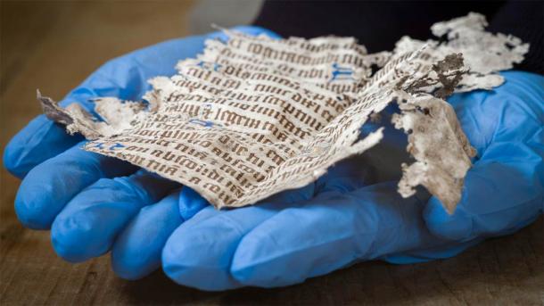 The fragment of a rare 15th century manuscript discovered in the attic of Oxburgh Hall. (National Trust)