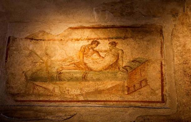 A fresco found within one of Pompeii’s brothels. 