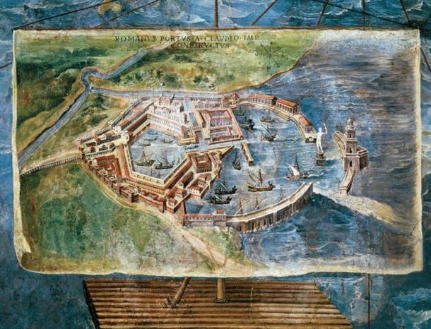 A 16th-century fresco in the Vatican Palace shows an idealized reconstruction of Portus’ grand architectural and engineering features.