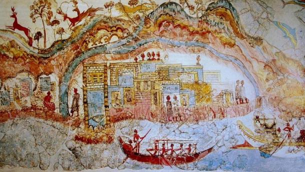 Elaborate and colorful fresco revealed at Akrotiri.