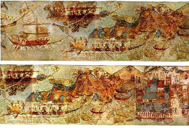 A fresco of boats and a coastal village, dated between 1650 and 1500 BC. (National Archaeological Museum of Athens / Public domain)