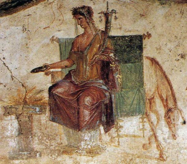 A fresco of Vesta-Hestia from Pompeii, Italy, which shows that Hestia continued to thrive as the hearth and home goddess in Rome. (Mario Enzo Migliori / CC0)
