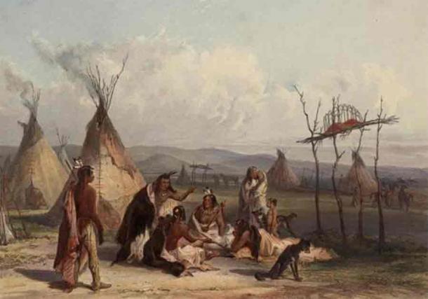‘Funeral scaffold of a Sioux chief’ by Karl Bodmer. (Public domain)