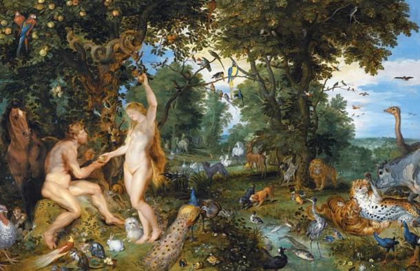 ‘The garden of Eden with the fall of man.’ Figures by Rubens, landscape and animals by Brueghel.