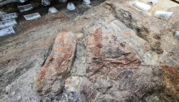The Gjellestad Viking ship researchers think this is a deteriorated Viking chest. (Museum of Cultural History, Oslo)