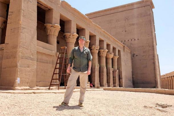 SFU geography professor Nick Hedley conducting the ancient Egyptian graffiti analysis at the Temple of Isis in Philae, Egypt. (Simon Fraser University)