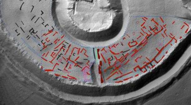A geophysical 'x-ray' image showing the structures which have lain buried in the ground for more than 700 years - Old Sarum
