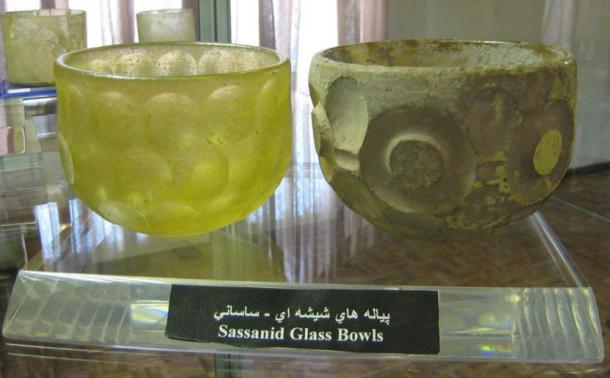 Two examples of glass bowls from the Sasanian Empire. 