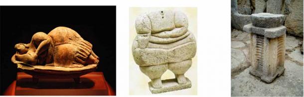 Images of cereal goddess and stone altar from Malta. (Author provided)