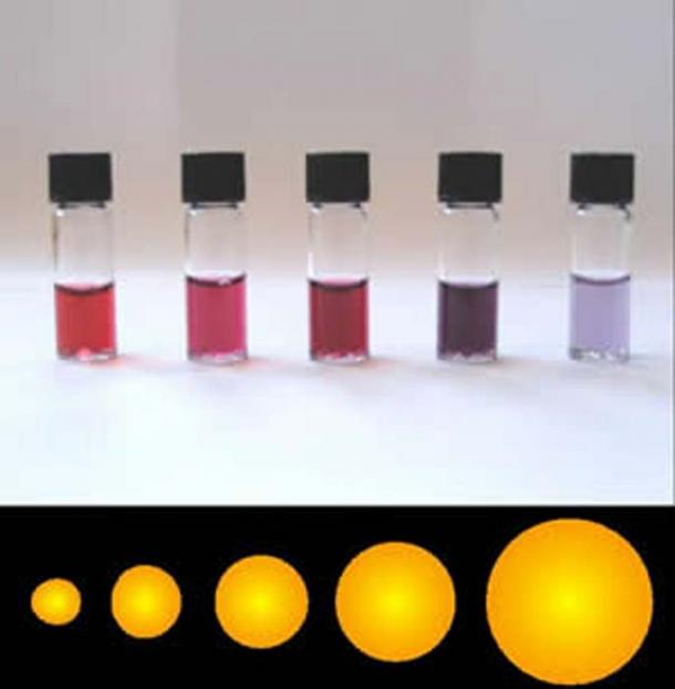A solution containing different quantities of gold nanoparticles.