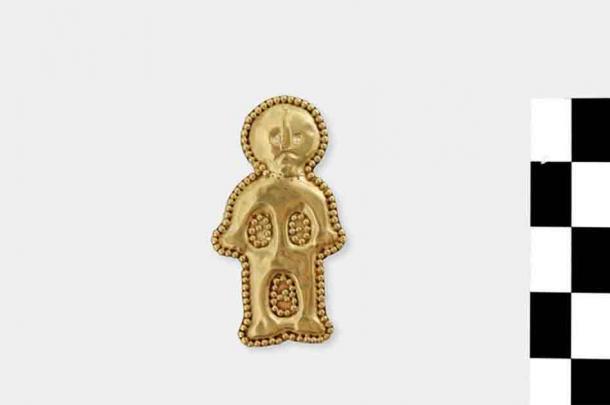 Gold figurine from the excavation at Rakoczifalva, Hungary. Metal detector find from the territory of the Avar cemetery (7th century AD). (Institute of Archaeological Sciences, Eotvos Lorand University Muzeum, Budapest, Hungary/Nature)