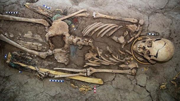 The ‘golden man’ found in the Saka burial mound. (akimat of the East Kazakhstan region)