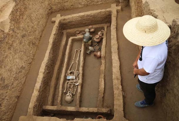 A grave at the archaeological site in Jinan, Shandong province, where the skeletons of “unusually tall and strong” people have been found.
