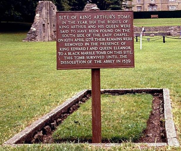Site of what was supposed to be the grave of King Arthur and Queen Guinevere on the grounds of former Glastonbury Abbey, Somerset, UK. 