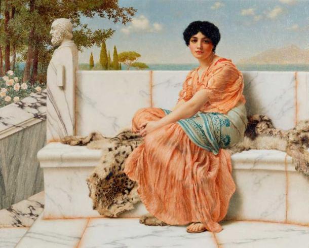 Philaenis’ sex guide focused on men pleasuring themselves with women, but sexuality was not so narrow in ancient Greece. "The Time of Sappho", by John William Godward, 1904 (Public Domain)
