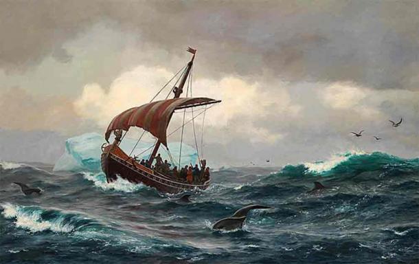 Gunnbjörn Ulfsson attempted to land in Greenland 100 years before Erik the Red’s expedition. Summer in the Greenland coast circa the year 1000 by Carl Rasmussen. (Public Domain)