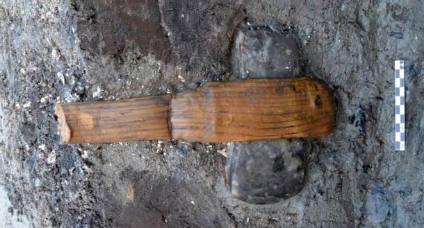 The complete hand axe found by Olsen and  her team.