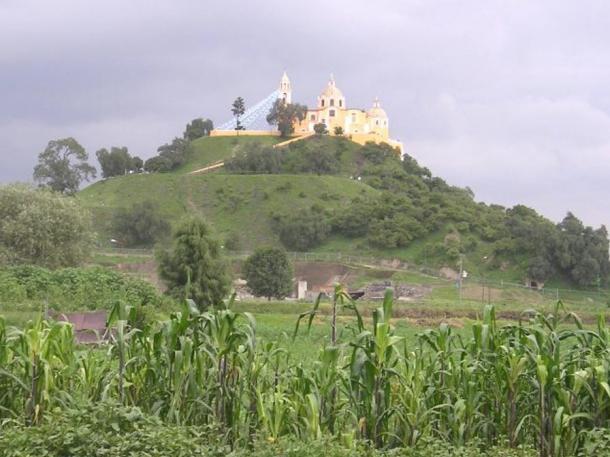 From a distance the Great Pyramid of Cholula looks like a natural hill topped by a church.