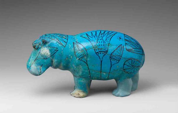 Egyptian blue faience statuette of a hippopotamus, circa 1961 to 1878 BC. (Public domain)