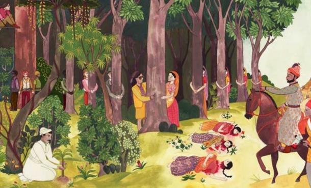 Les chasseurs d'arbres étaient une partie célèbre du massacre de Khejarli en Inde en 1730. Ces arbres étaient sacrés pour le peuple Bishnoi, une secte religieuse hindi qui habitait le désert du Rajasthan. (Une branche en chantier)