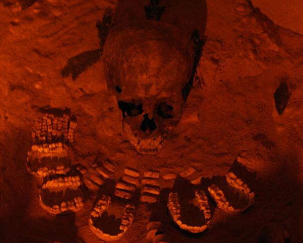 Human sacrifice remains found under the Pyramid of the Feathered Serpent, Teotihuacan.