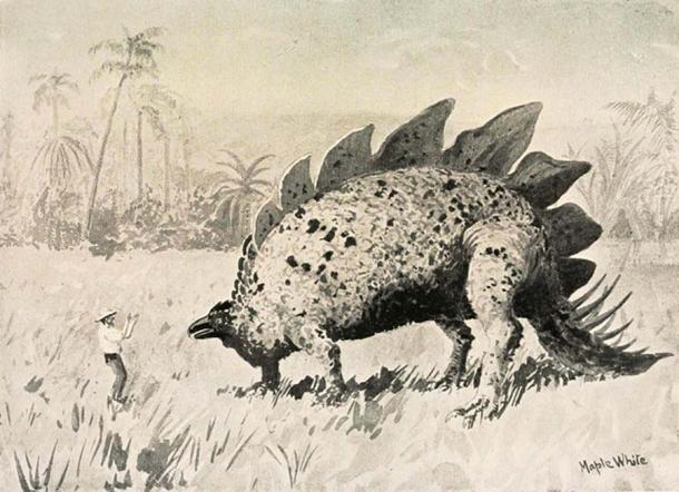 Una ilustración del 'Mundo Perdido' de Doyle en la que los exploradores se encuentran con dinosaurios en la cima del monte Roraima.