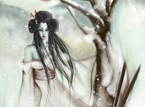 Détail d'une illustration moderne de Yuki-onna. (CC BY SA)