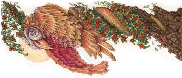 An illustration of a zmaj with a ram’s head and serpent body, from Milenko Bodirogić’s “Fairies and Dragons – Serbian Mythology”. 