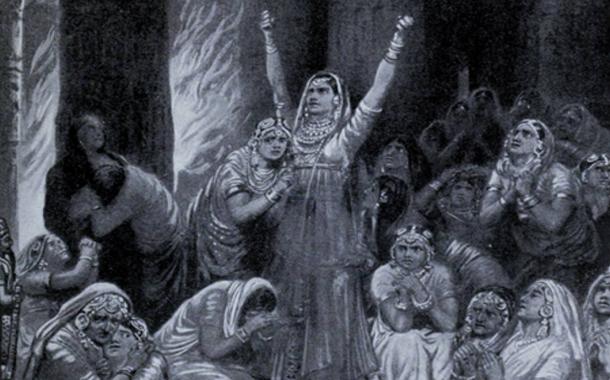 Detail, An illustration of the Jauhar in Hutchinsons History of the Nations.