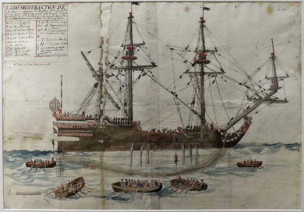 Ilustración de 1695 del Archivo General de Indias que representa un galeón muy similar al barco Wonder. (Jl FilpoC /CC BY-SA 4.0)