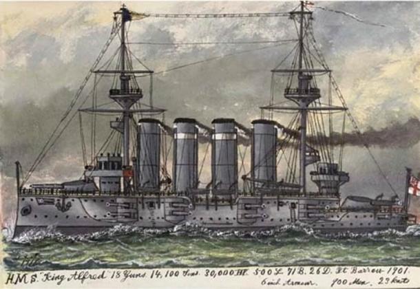 The HMS King Alfred was a Drake-class armored cruiser built for the Royal Navy and named after Alfred the Great. (Public domain)