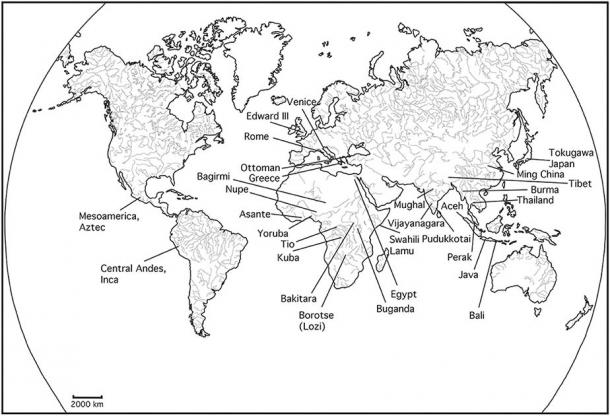 A map of the 30 pre-modern states analyzed in the new study. (Blanton et al. 2020/Frontiers in Political Science)