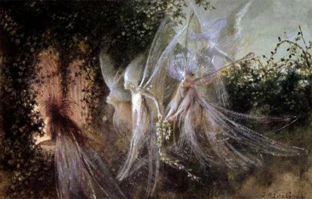 Depiction of faeries looking through a passageway. (John Anster Fitzgerald (1823-1906) / Public domain)