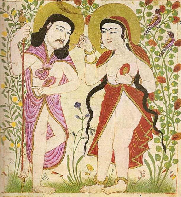 Painting from Manafi al-Hayawan (The Useful Animals), depicting Adam and Eve, from Maragh in Mongolian Iran. (1294) (Public Domain)