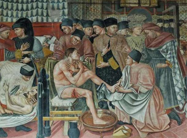 治愈病人，多梅尼科·迪·巴托洛（Domenico di Bartolo）的壁画。 Sala del Pellegrinaio（朝圣者大厅），Santa Maria della Scala医院，锡耶纳。 （ 公共区域 ）