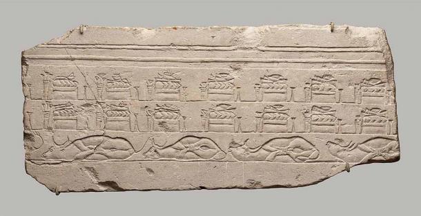 Talatat with offerings in the Temple (ca. 1353–1336 BC) New Kingdom, Amarna Period. Metropolitan Museum (Public Domain)