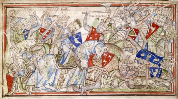 La batalla de Stamford Bridge, de La vida del rey Eduardo el Confesor de Matthew Paris. (siglo XIII) Biblioteca de la Universidad de Cambridge (dominio público)
