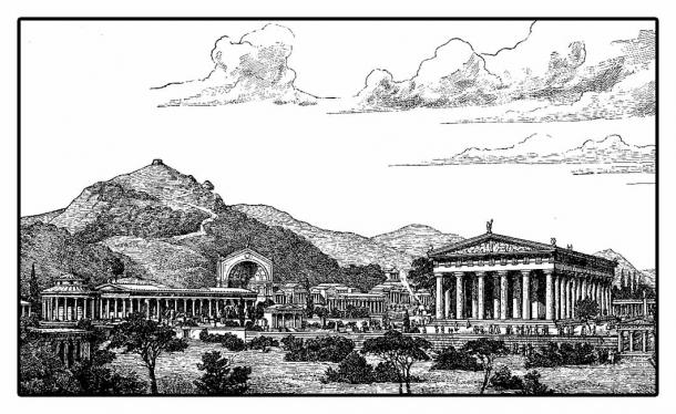 19th-century engraving depicting the Sanctuary of Olympia (acrogame/ Adobe Stock)