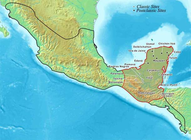 The extent of the Maya civilization territories in Mesoamerica. Lamanai is in Belize (Kmusser /CC BY-SA 3.0)